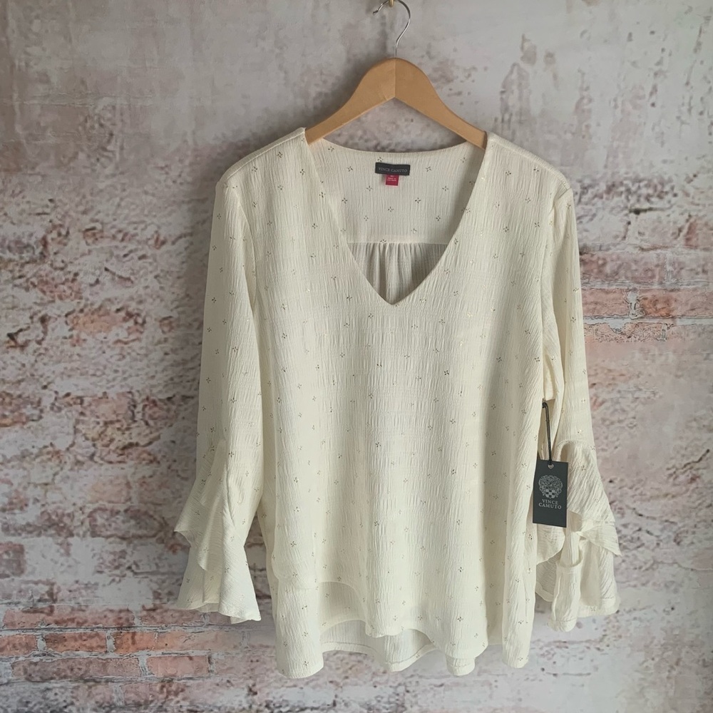 Vince Camuto Cream Gauze Top with Ruffle Sleeves